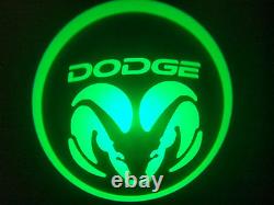 2pc Green Dodge 5w Led Emblem Door Projector Ghost Shadow Puddle Logo Light