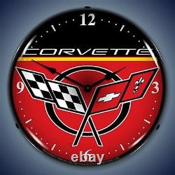 C5 Corvette Logo LED Lighted Clock Red