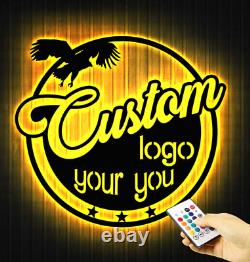 Custom Logo Design Metal Wall Art LED Light, Personalized Business Logo Name Sign