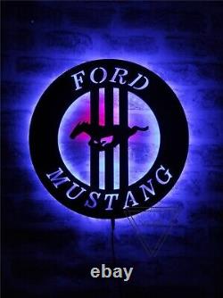 Ford Mustang Logo Led Sign, Garage Wall Decor, Man Cave, Ford Lighted Wall Decor