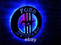 Ford Mustang Logo Led Sign, Garage Wall Decor, Man Cave, Ford Lighted Wall Decor