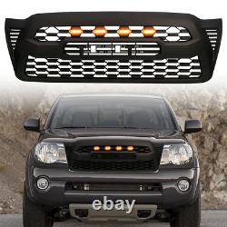 Front Grille Grill for Tacoma 2005-2011 with Black Logo Letters Amber LED Lights