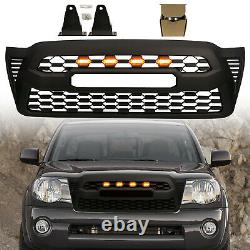 Front Grille Grill for Tacoma 2005-2011 with Grey Logo Letters Amber LED Lights