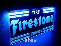 H030 Firestone Neon Open Sign LED Light TIRE Service Sales Part Garage Porcelain