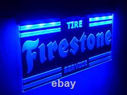 H030 Firestone Neon Open Sign LED Light TIRE Service Sales Part Garage Porcelain