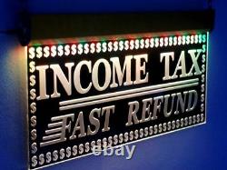 Income Tax Fast Refund Animated LED Open Signs Preparation Neon Light 20x10
