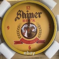 Shiner Bock Beer Retro Clock LED Neon Light 13Ram Logo Yellow Texas Brewery HTF